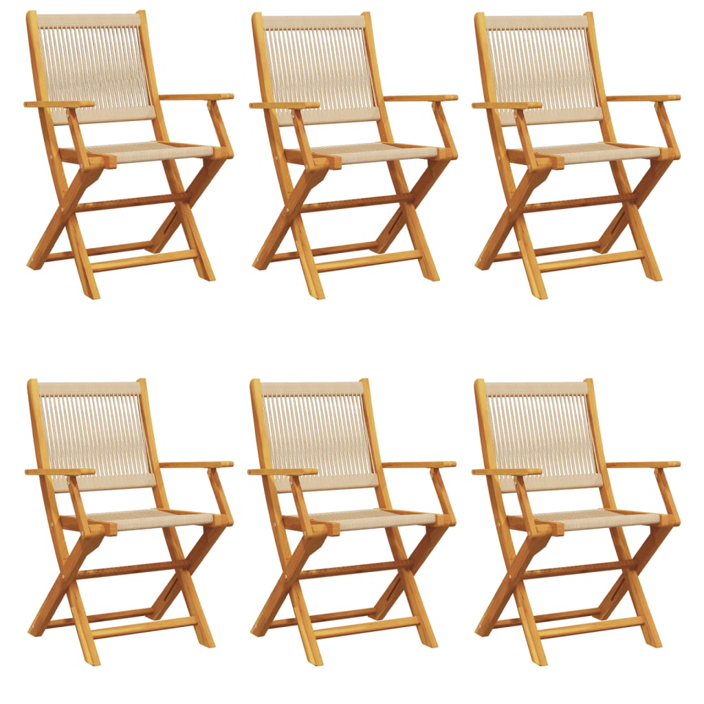 Klappstühle, 6 Stück, beige, massives Akazienholz