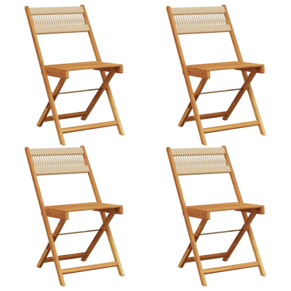 Klappstühle, 4 Stück, beige, massives Akazienholz