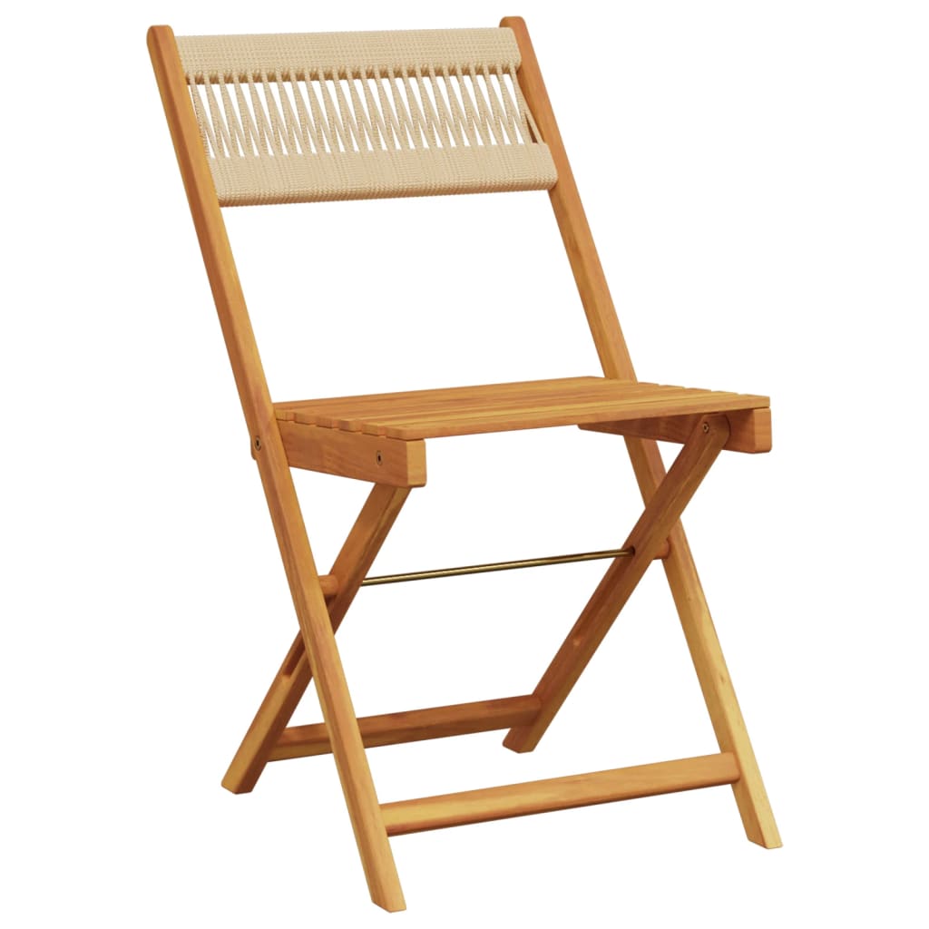 Klappstühle, 4 Stück, beige, massives Akazienholz