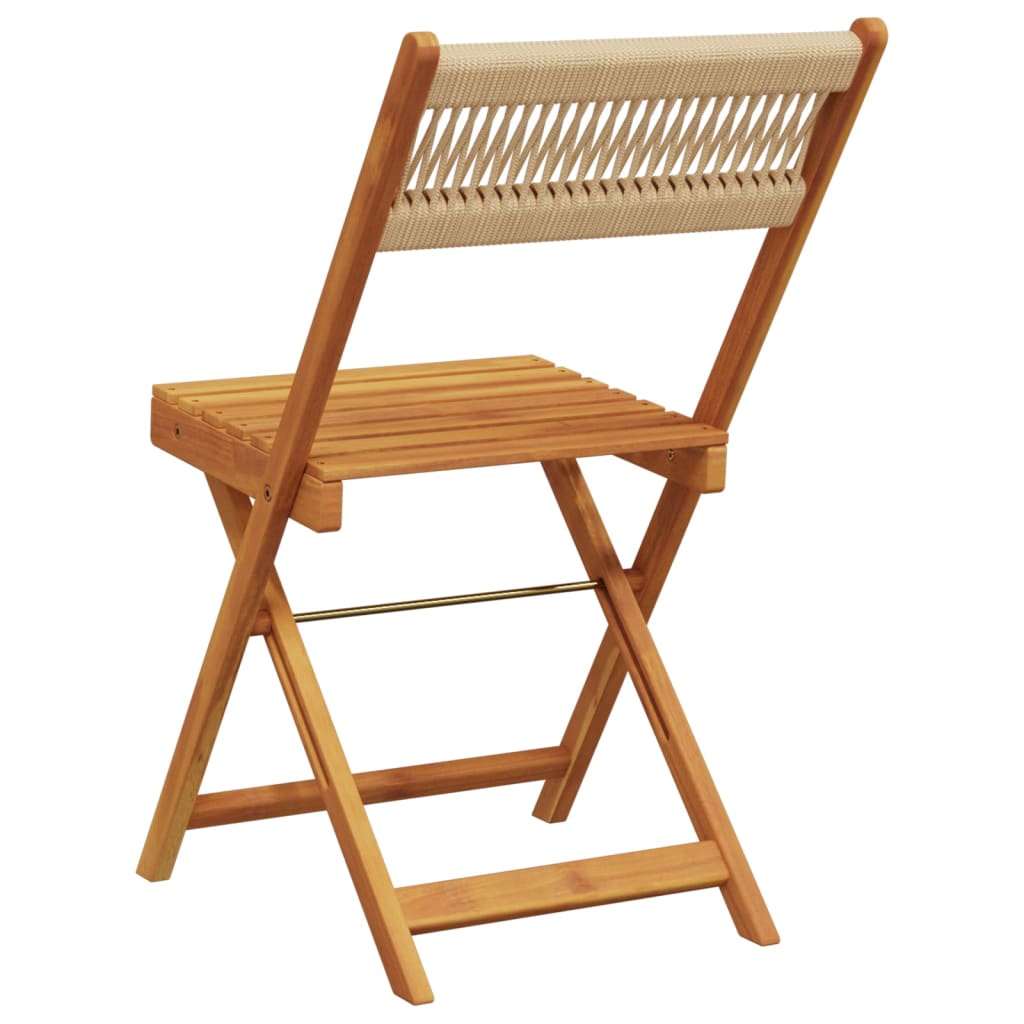 Klappstühle, 4 Stück, beige, massives Akazienholz