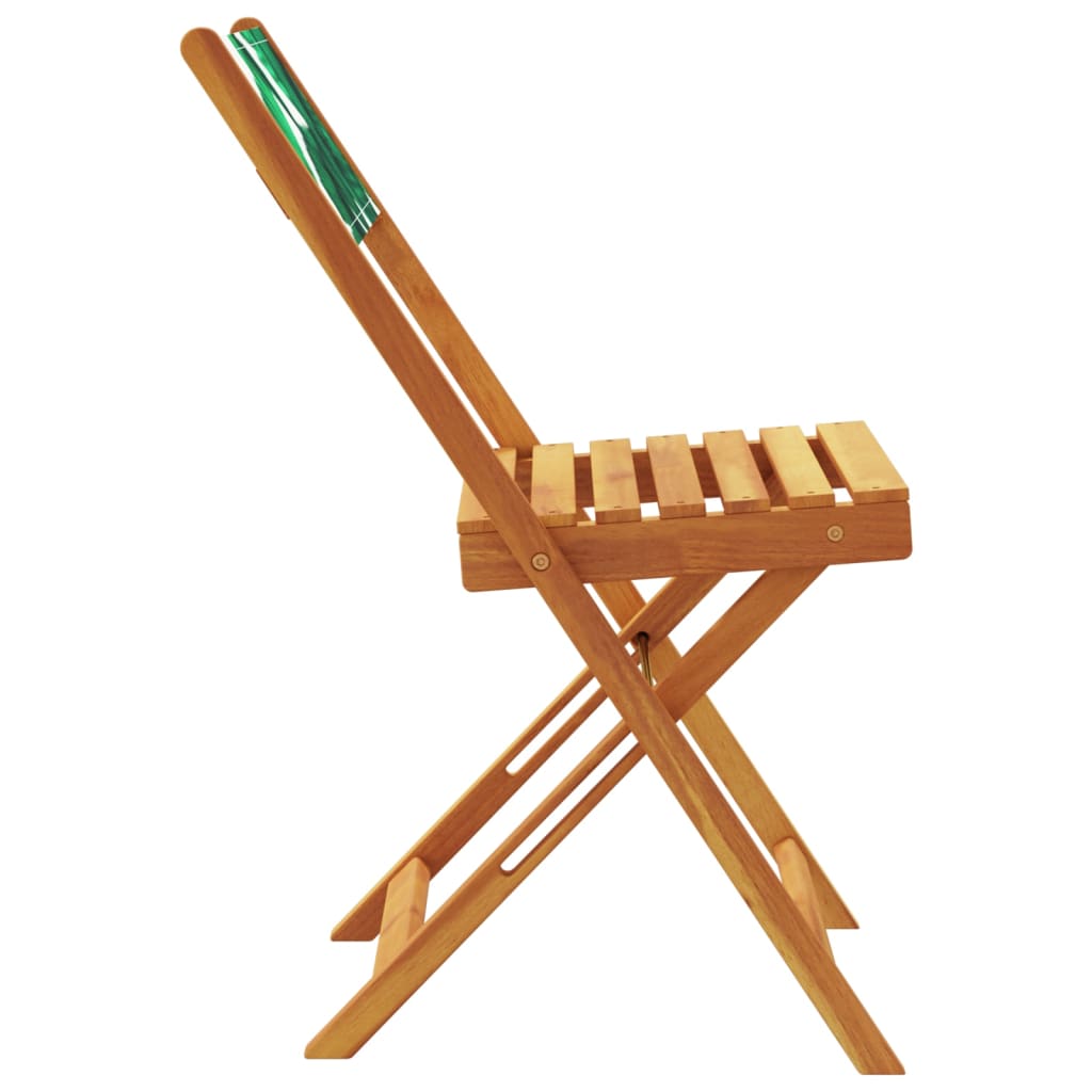 Klappstühle, 4 Stück, grüner Stoff und Massivholz