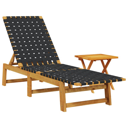Sonnenliege mit Tisch Schwarz Massivholz Akazie und Stoff