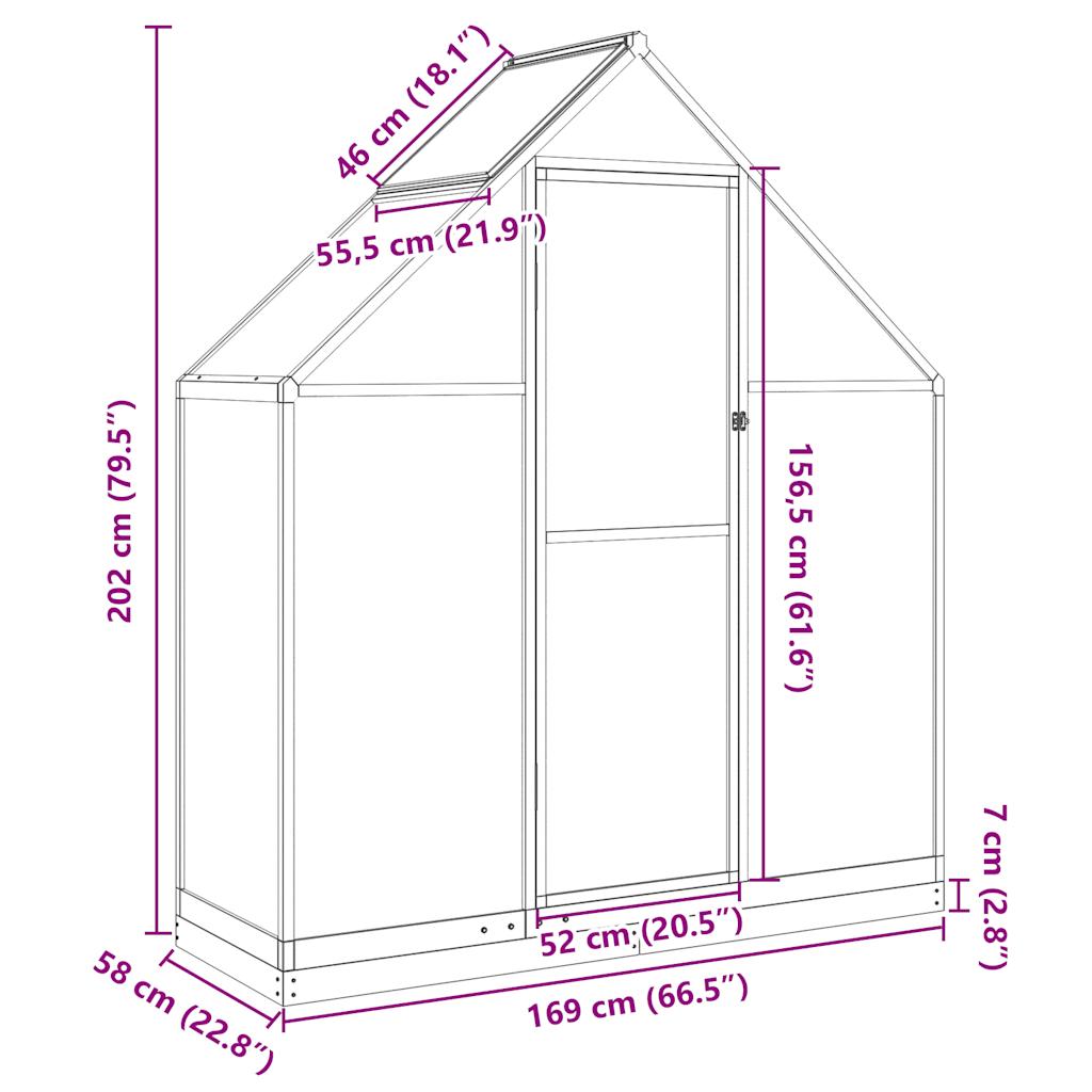 Serre avec cadre de fondation anthracite 169x58x202 cm aluminium