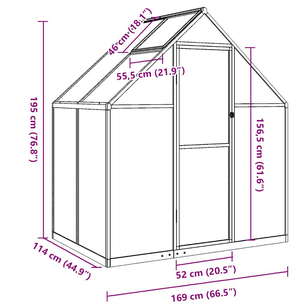 Serre avec structure de fondation anthracite 169x114x195 cm aluminium