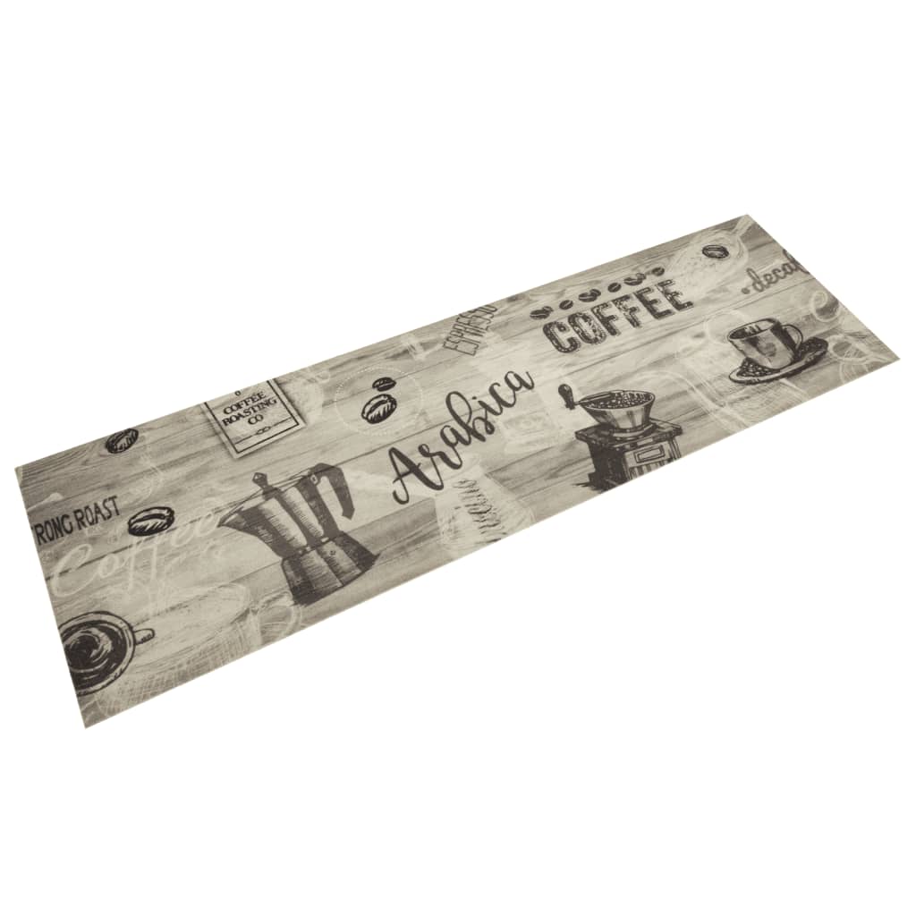 Tapis de cuisine lavable gris café 45x150 cm velours