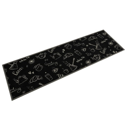Küchenteppich Waschbar „Morning“-Aufdruck Schwarz 45x150 cm Samt
