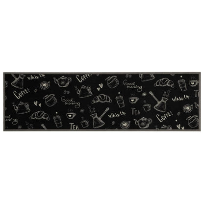 Küchenteppich Waschbar „Morning“-Aufdruck Schwarz 45x150 cm Samt