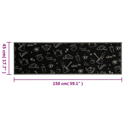 Küchenteppich Waschbar „Morning“-Aufdruck Schwarz 45x150 cm Samt
