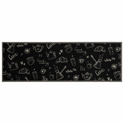 Küchenteppich Waschbar „Morning“-Aufdruck Schwarz 60x180 cm Samt