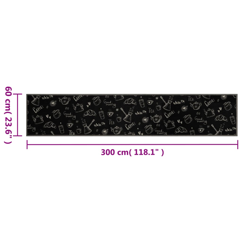 Tapis de Cuisine Lavable Matin Noir 60x300 cm Velours