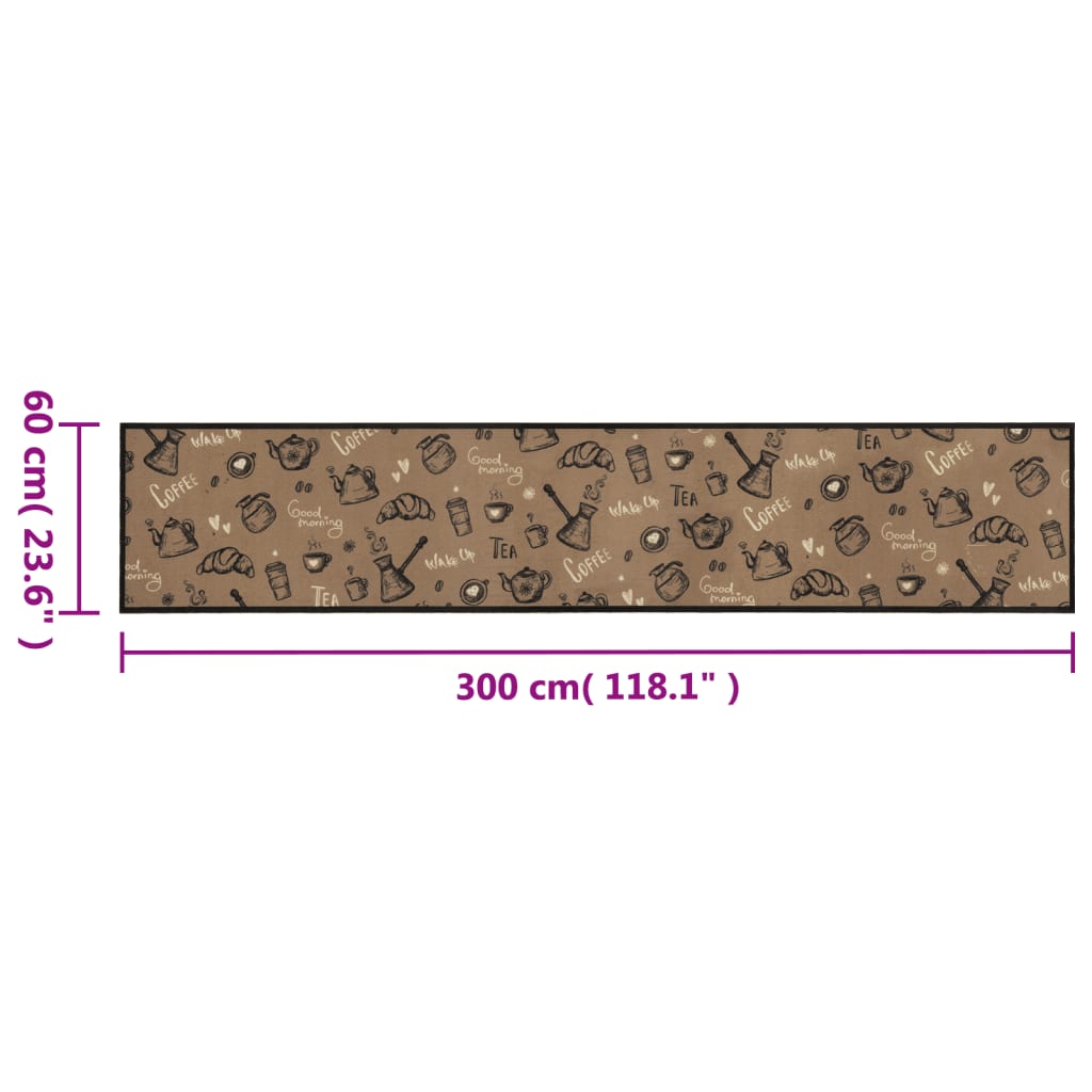 Tapis de Cuisine Lavable Matin Marron 60x300 cm Velours