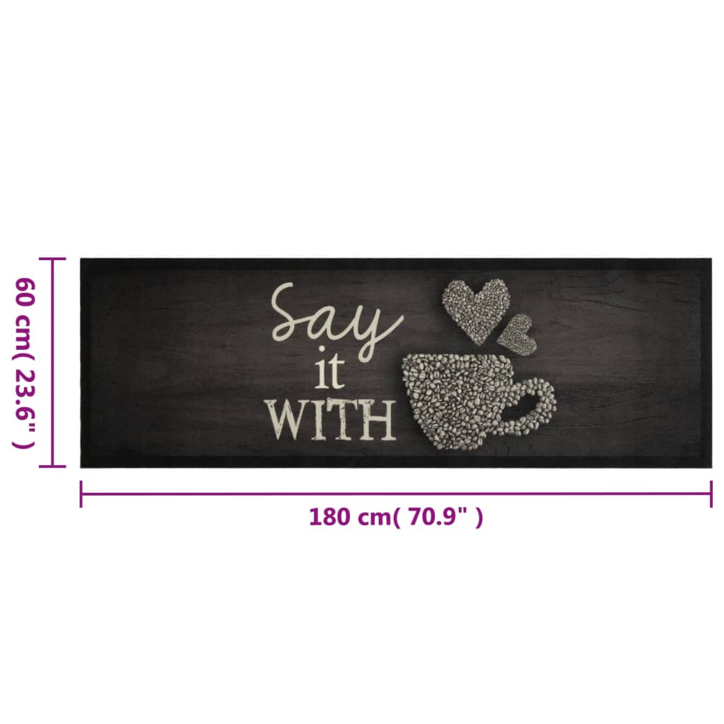 Tapis de cuisine tasse lavable noir 60x180 cm velours