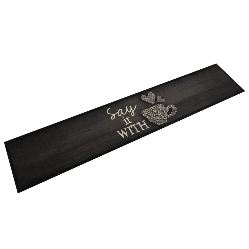 Tapis de cuisine tasse lavable noir 60x300 cm velours