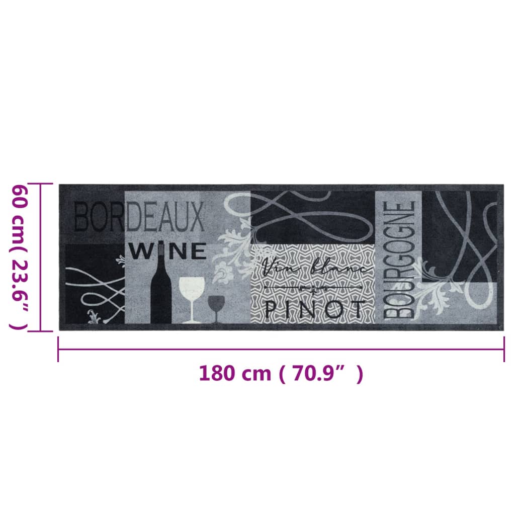 Tapis de cuisine lavable gris vin 60x180 cm velours