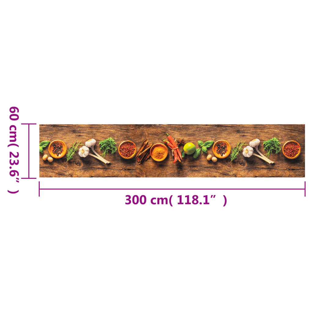 Tapis de cuisine lavable épices 60x300 cm velours