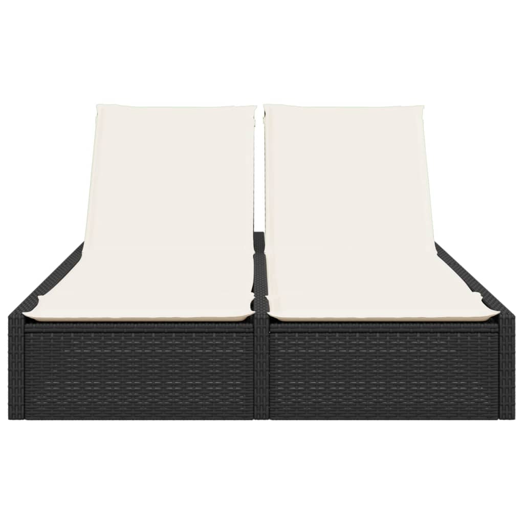 Bain de soleil double avec coussin en polyrotin noir