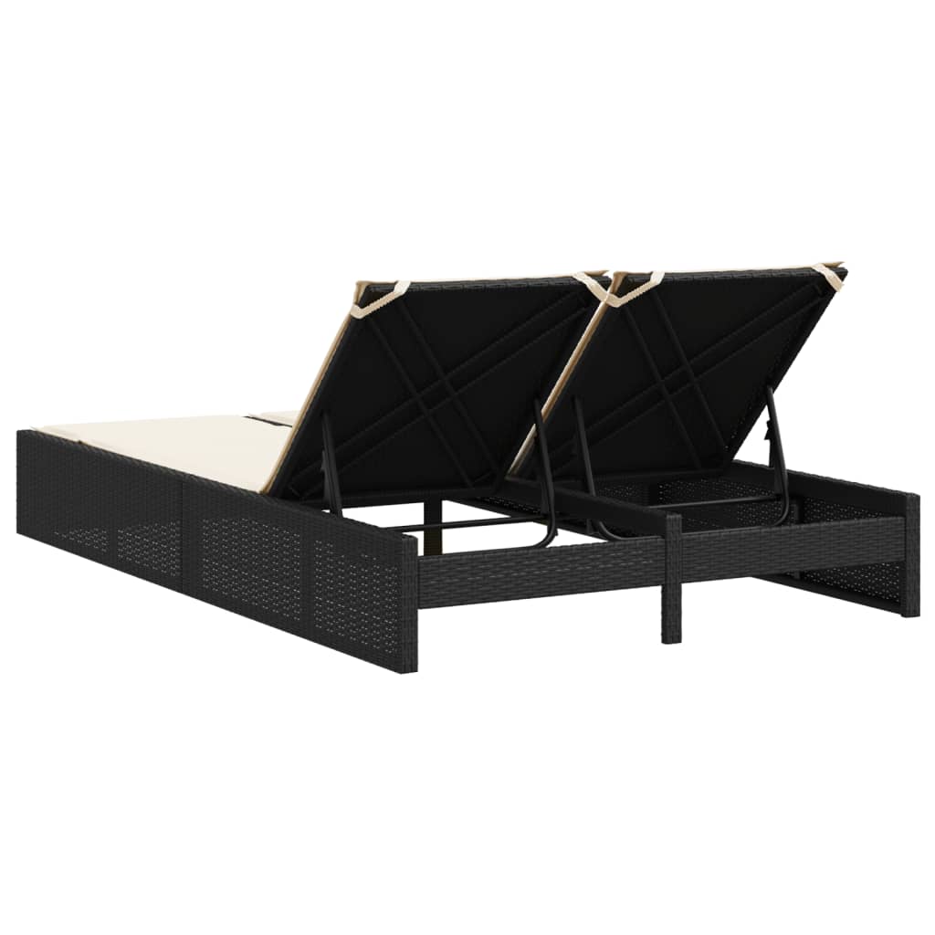 Bain de soleil double avec coussin en polyrotin noir