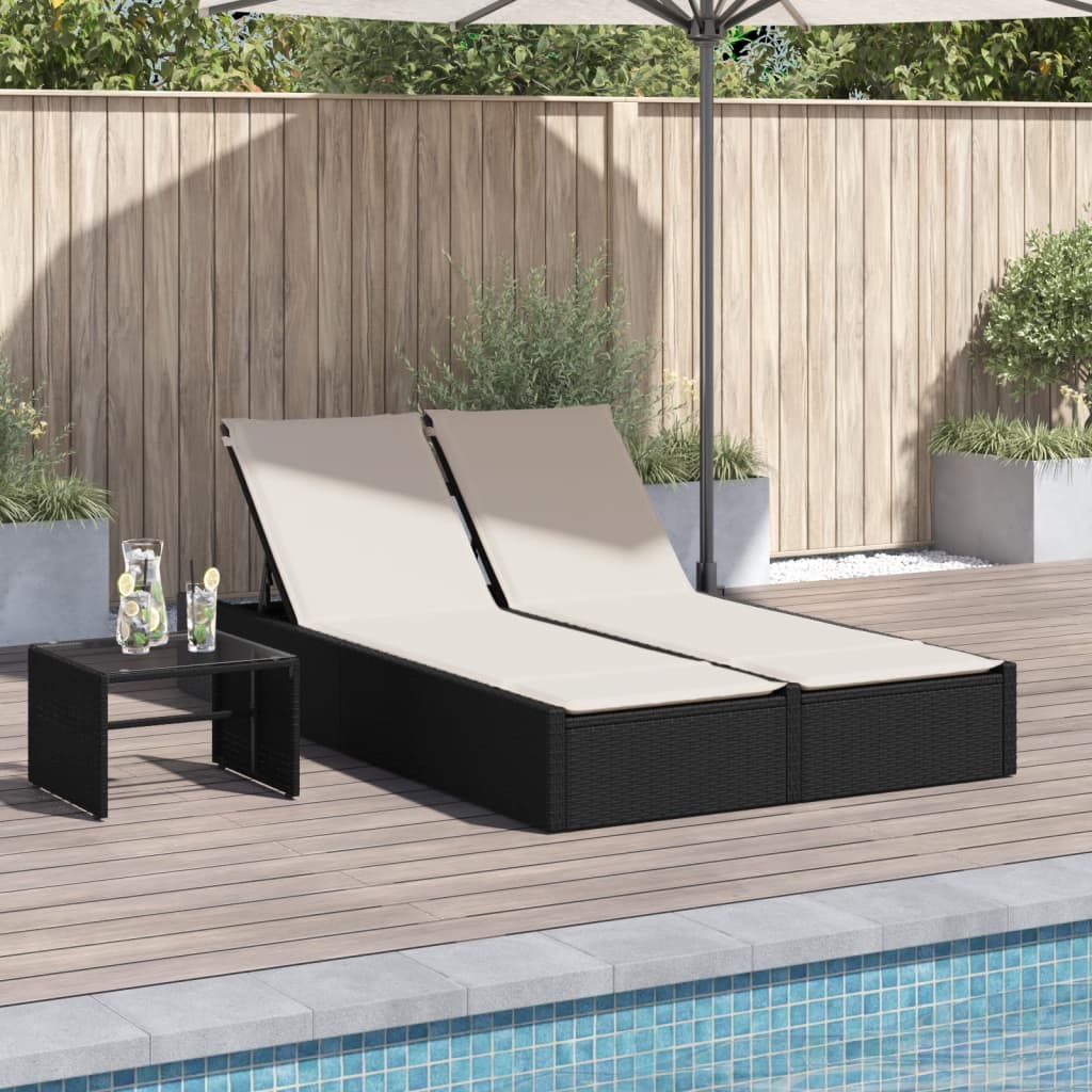 Bain de soleil double avec coussin en polyrotin noir