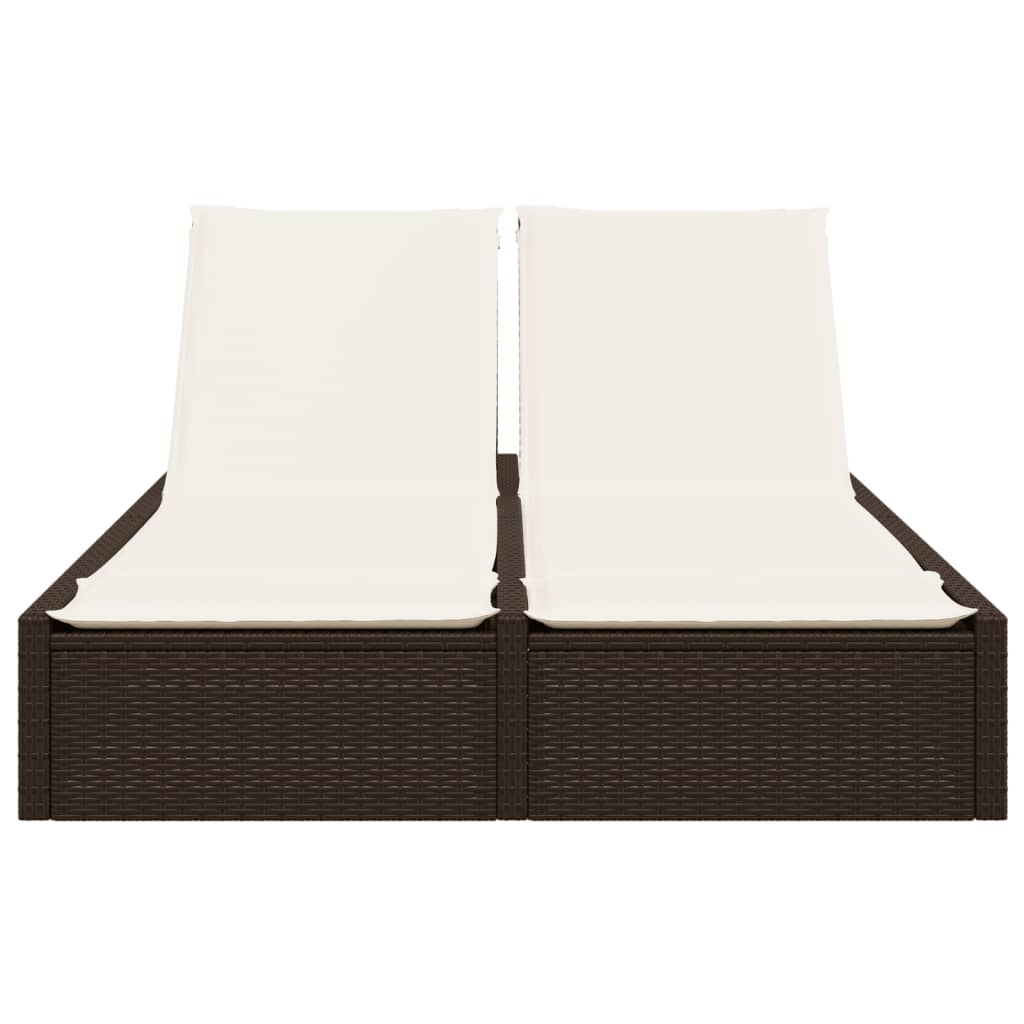 Bain de soleil double avec coussins en polyrotin marron