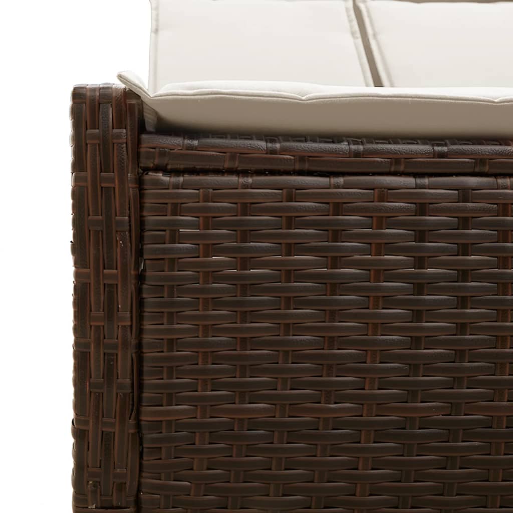 Doppel-Sonnenliege mit Auflagen Braun Poly Rattan