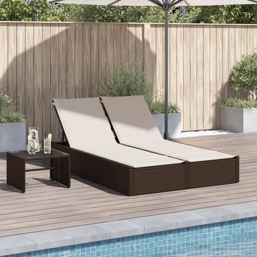 Bain de soleil double avec coussins en polyrotin marron