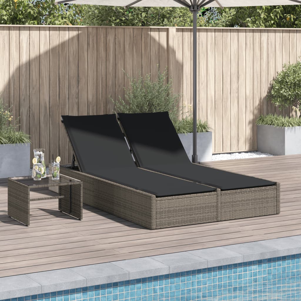 Bain de Soleil Double avec Coussins Poly Rotin Gris