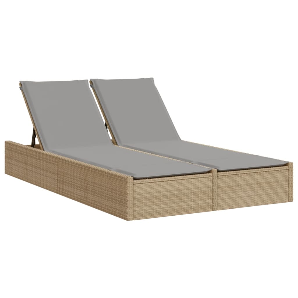 Bain de soleil double avec coussins en polyrotin beige