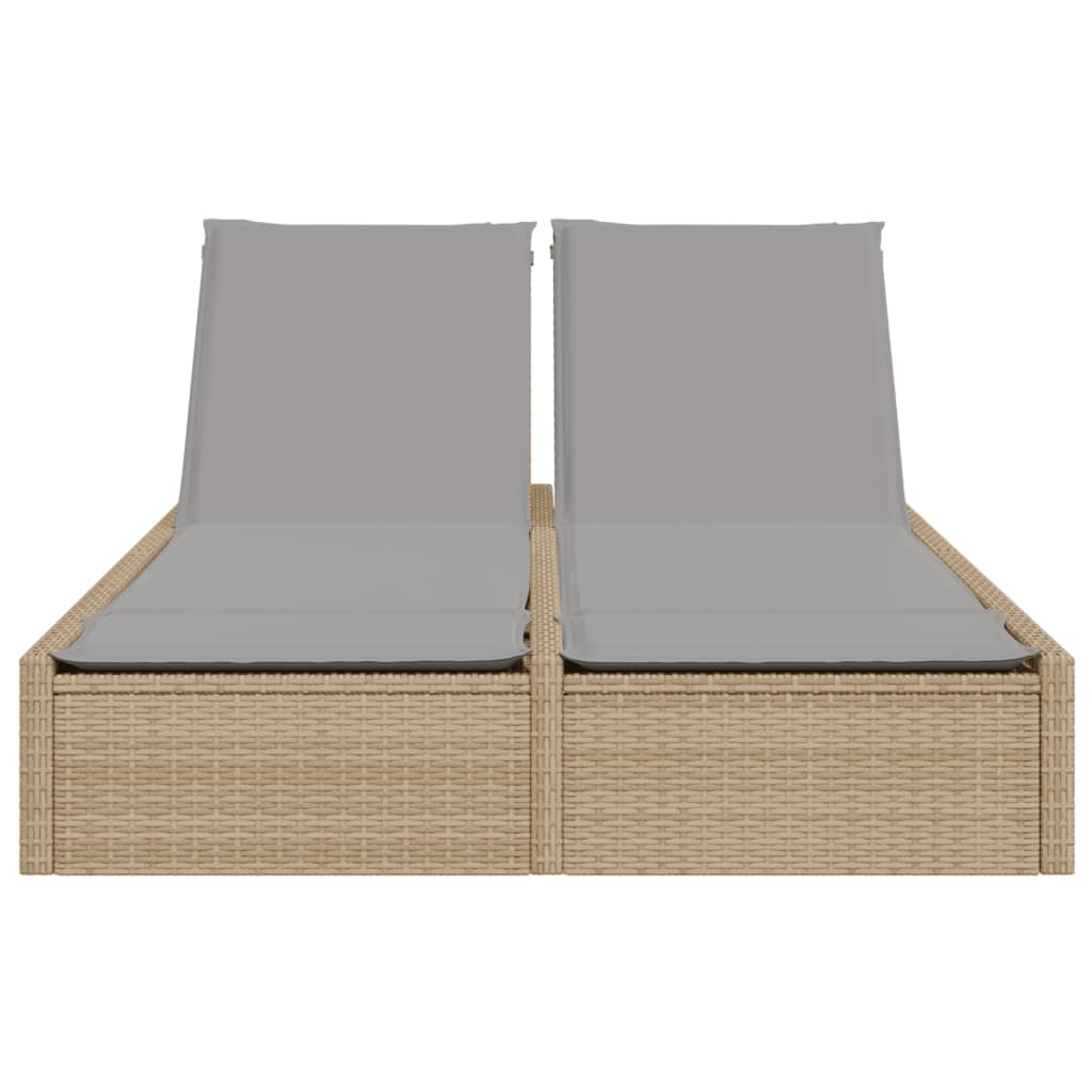 Bain de soleil double avec coussins en polyrotin beige