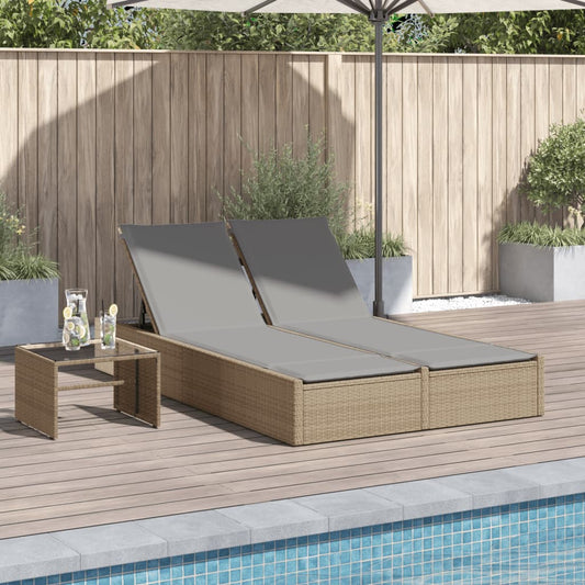 Bain de soleil double avec coussins en polyrotin beige