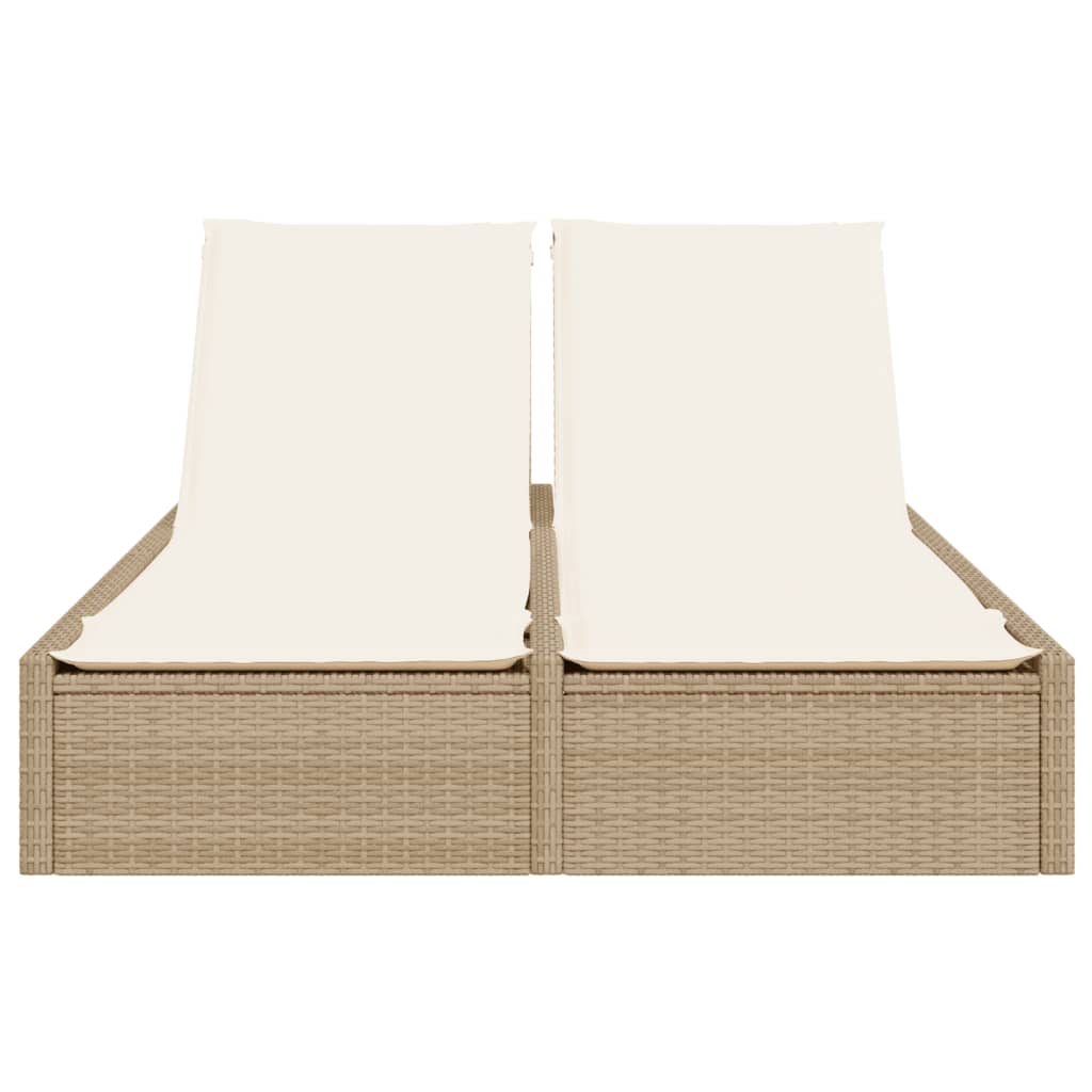 Bain de soleil double avec coussins en polyrotin beige