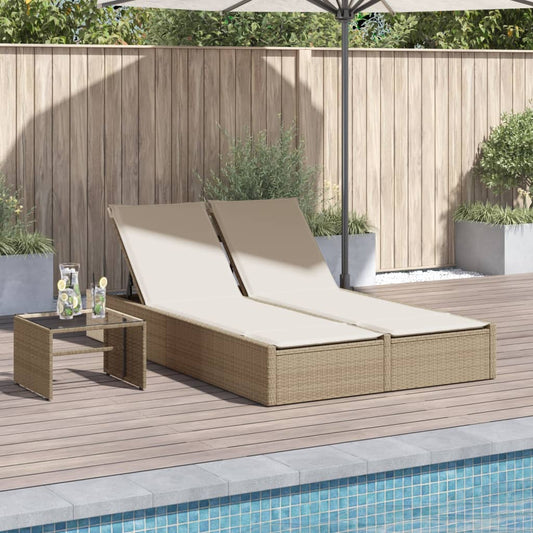 Bain de soleil double avec coussins en polyrotin beige