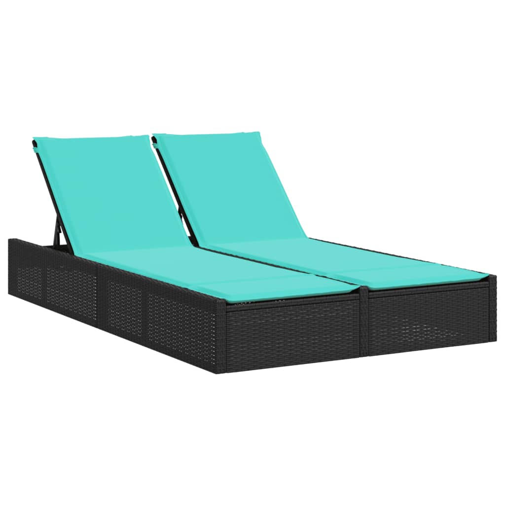 Doppelte Sonnenliege mit Kissen Schwarz Poly Rattan