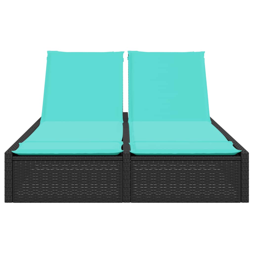 Doppelte Sonnenliege mit Kissen Schwarz Poly Rattan