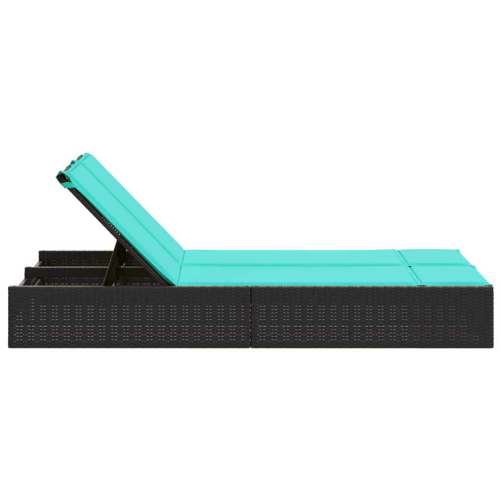 Doppelte Sonnenliege mit Kissen Schwarz Poly Rattan