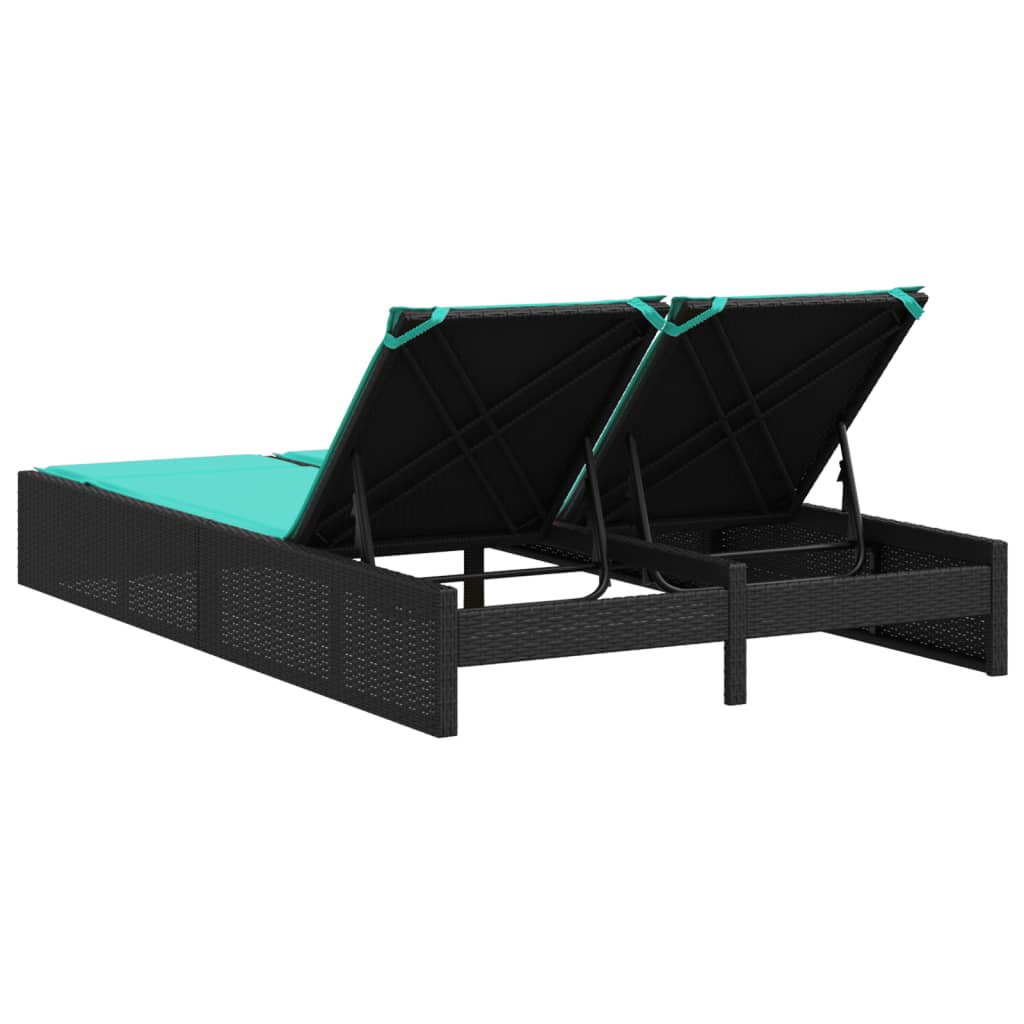Doppelte Sonnenliege mit Kissen Schwarz Poly Rattan