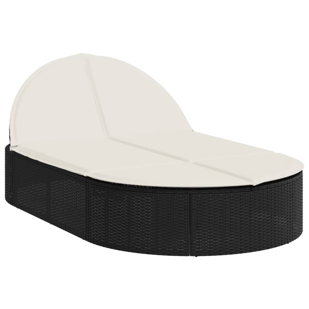 Bain de soleil double avec coussin en polyrotin noir