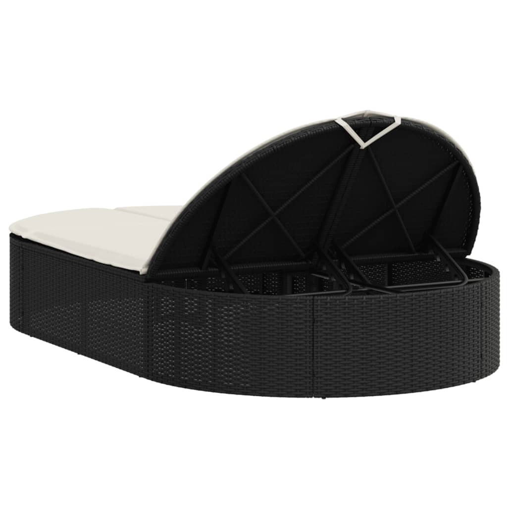 Bain de soleil double avec coussin en polyrotin noir