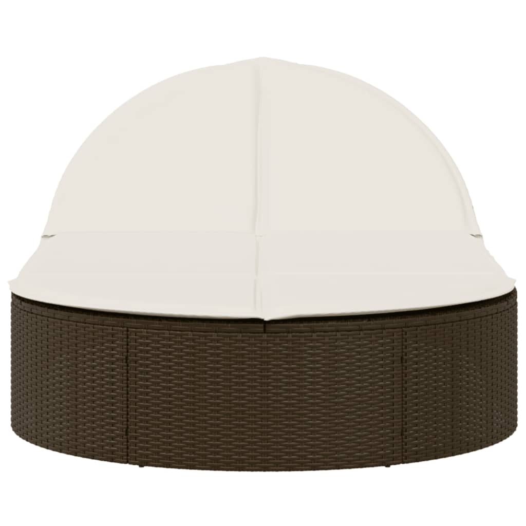 Doppel-Sonnenliege mit Auflagen Braun Poly Rattan