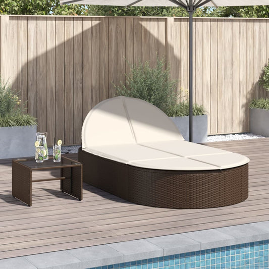 Bain de soleil double avec coussins en polyrotin marron