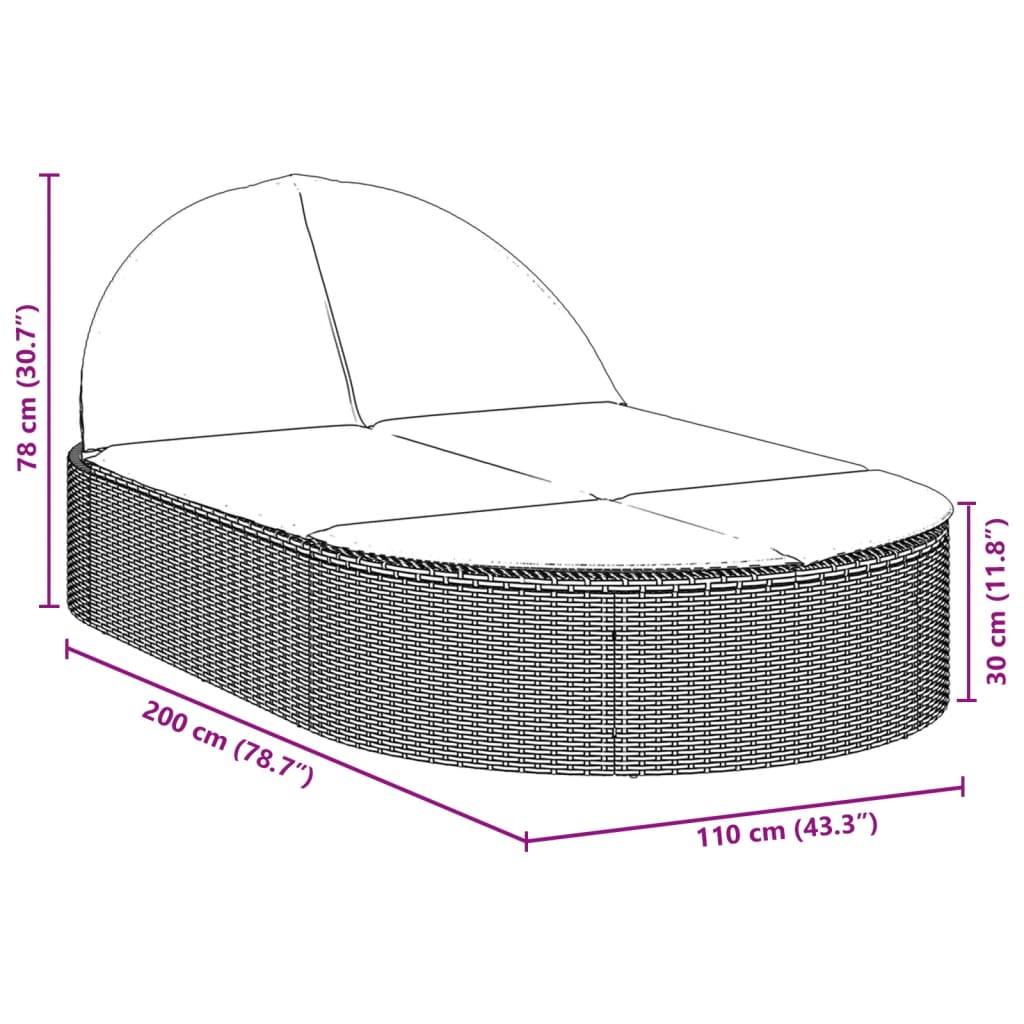 Bain de Soleil Double avec Coussins Poly Rotin Gris