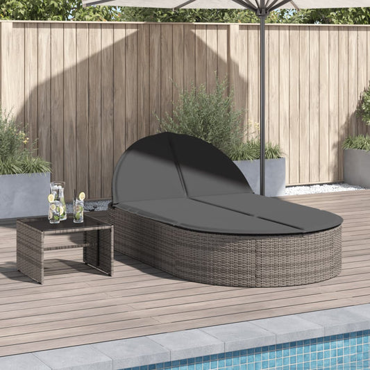 Bain de Soleil Double avec Coussins Poly Rotin Gris