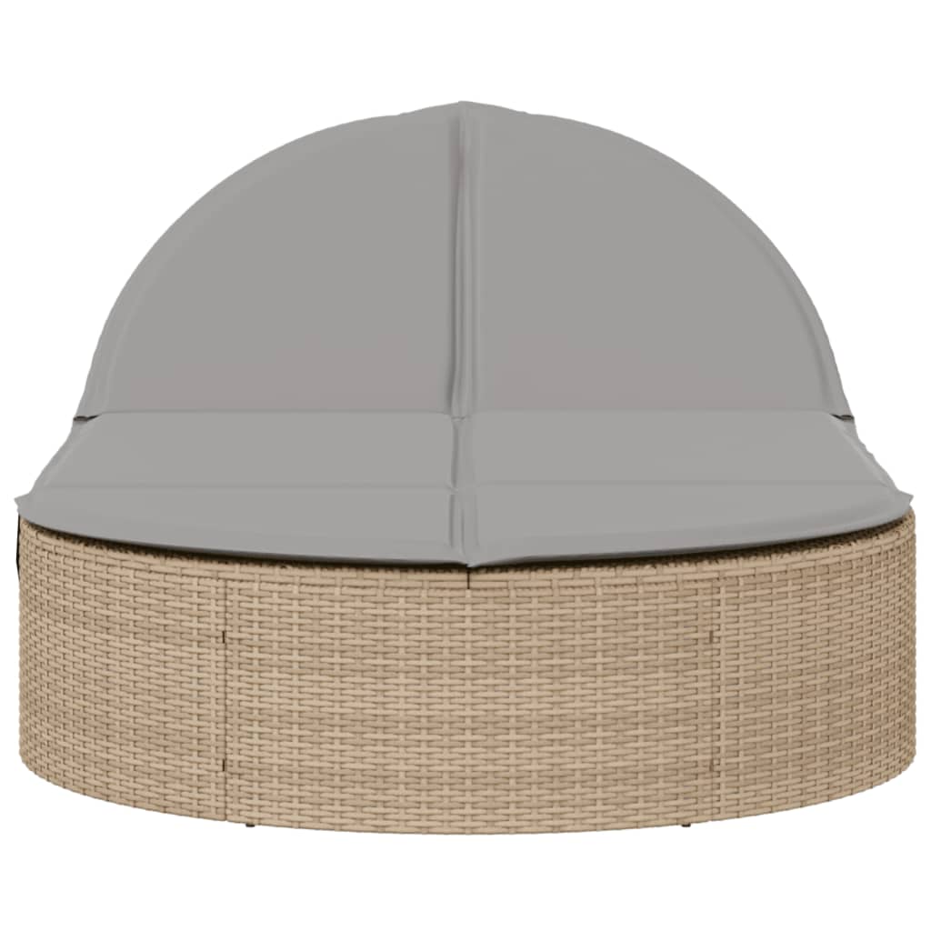 Bain de soleil double avec coussins en polyrotin beige