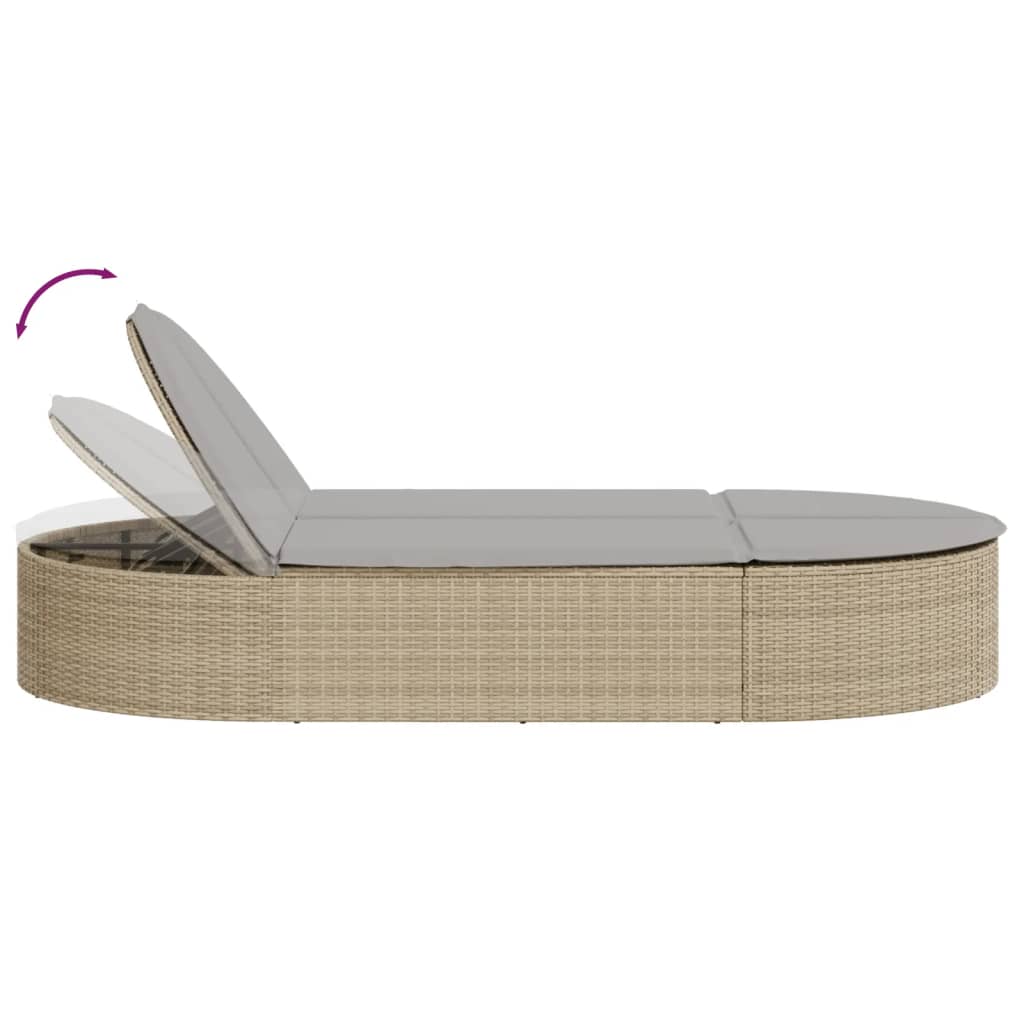 Bain de soleil double avec coussins en polyrotin beige