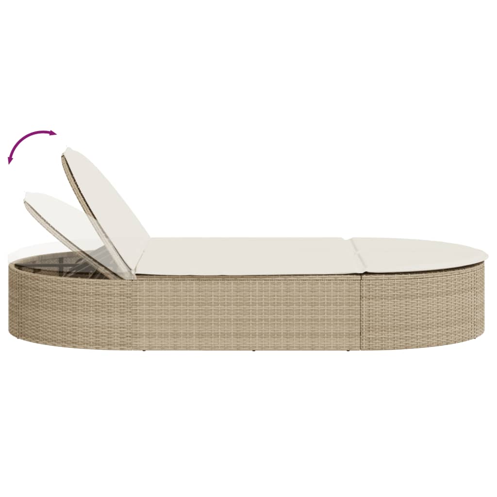 Bain de soleil double avec coussins en polyrotin beige