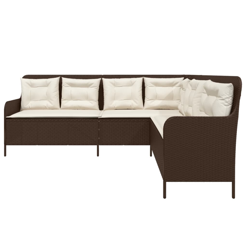 Gartensofa in L-Form mit Kissen Braun Poly Rattan