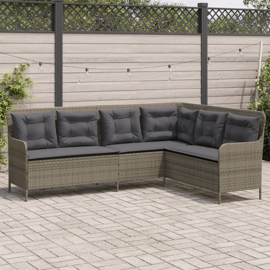 Gartensofa in L-Form mit Kissen Grau Poly Rattan