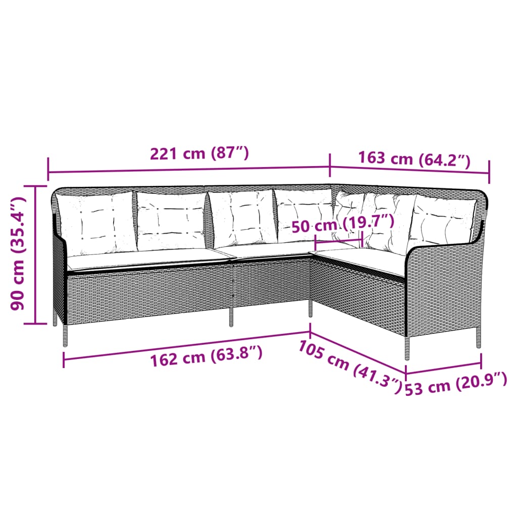 Canapé de jardin en L avec coussin en polyrotin beige