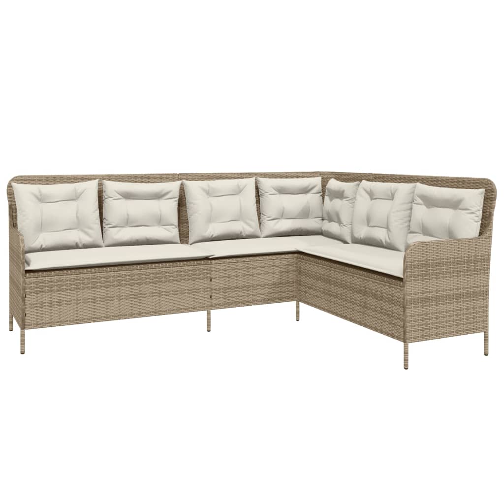 Gartensofa in L-Form mit Kissen Beige Poly Rattan