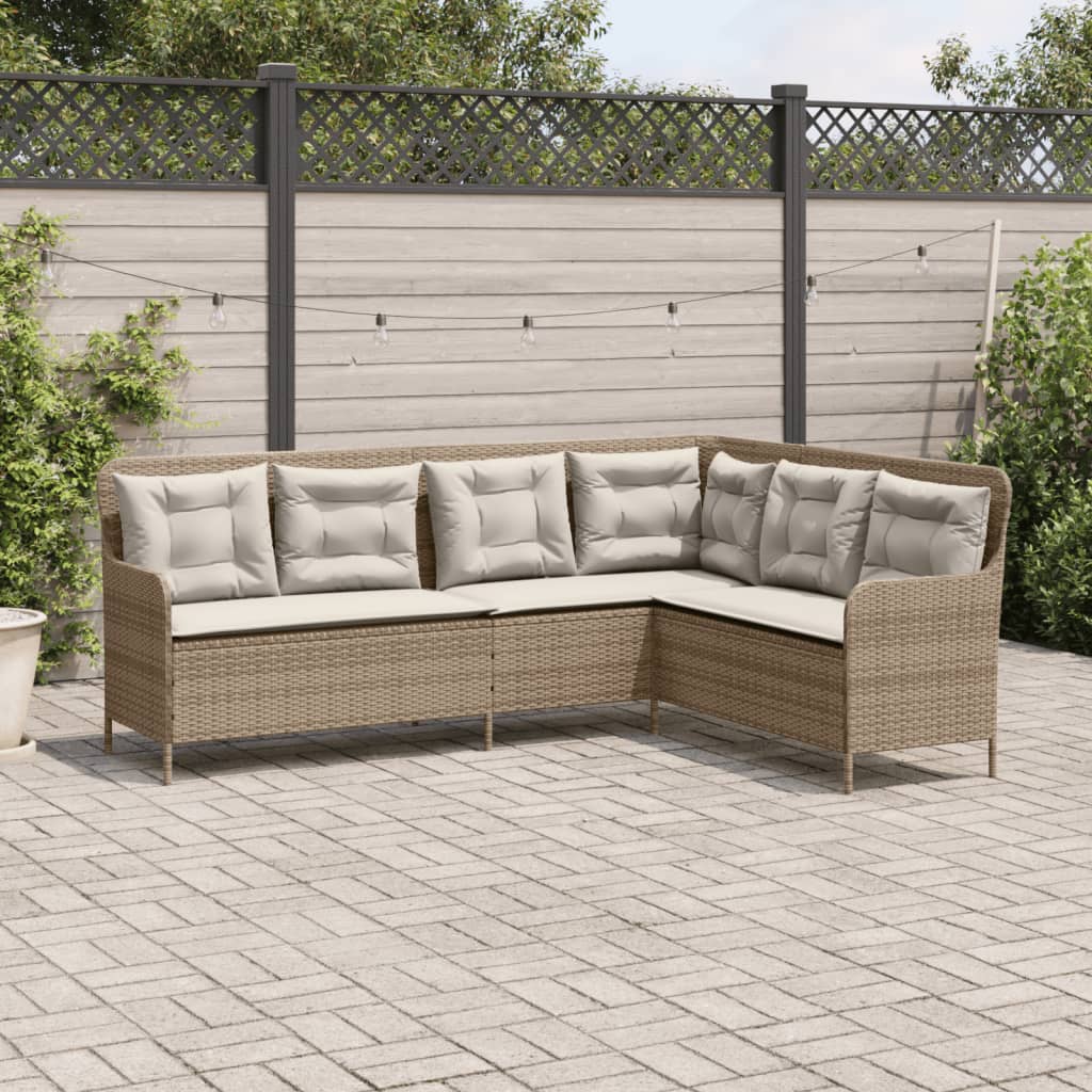 Canapé de jardin en L avec coussin en polyrotin beige