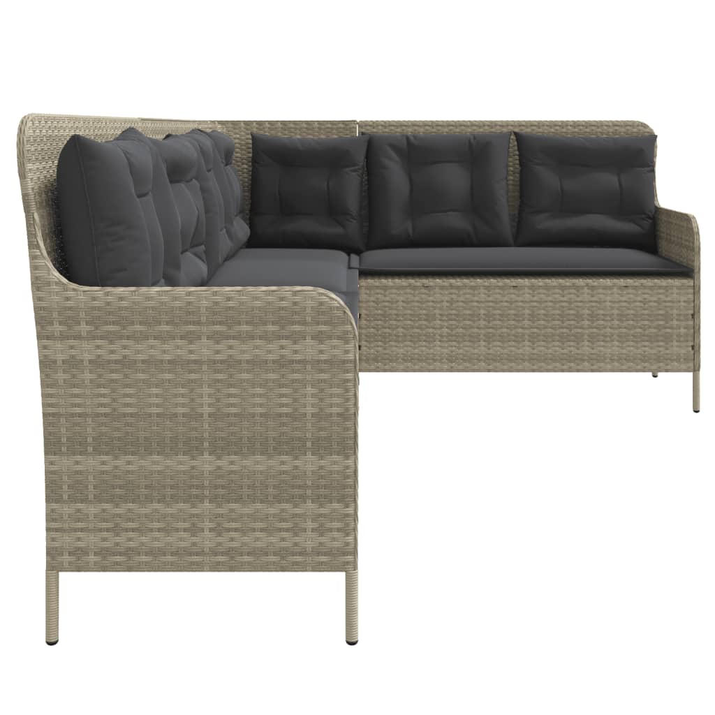 Gartensofa in L-Form mit Kissen Hellgrau Poly Rattan